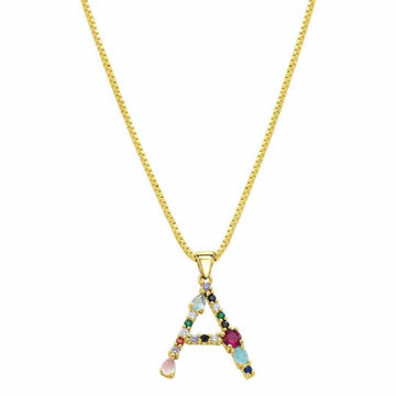 14K Gold Plated Multi Color Stone Initial A Necklace