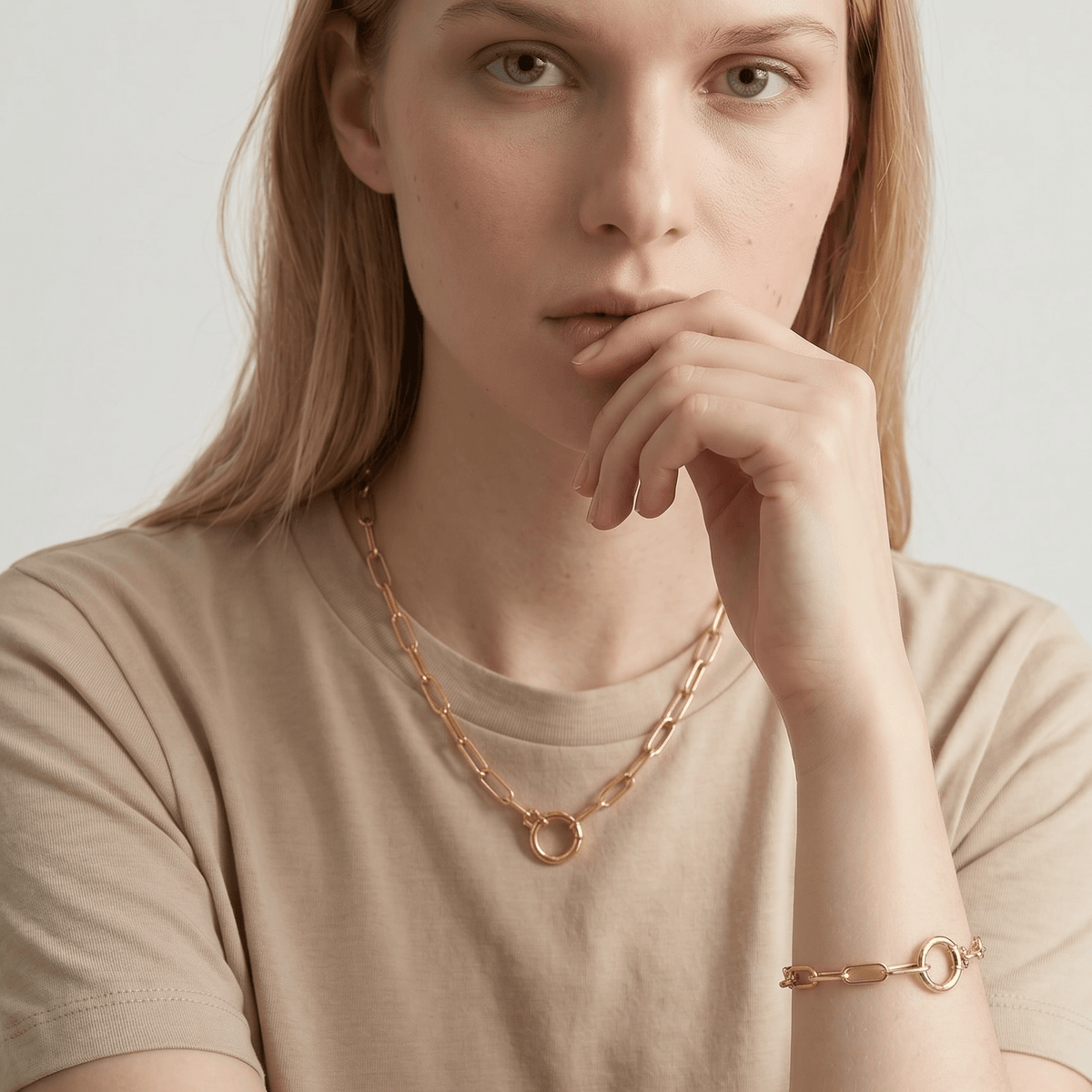 18k Gold Filled Paperclip Chain With Round Clicker Clasp Bracelet: 7 inches