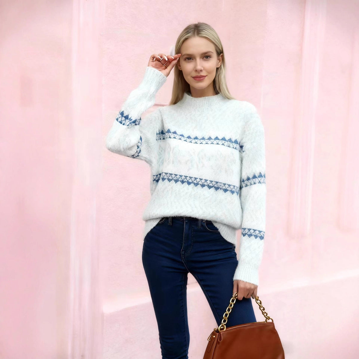 Winter Christmas Snowflake Pattern Turtleneck Sweater