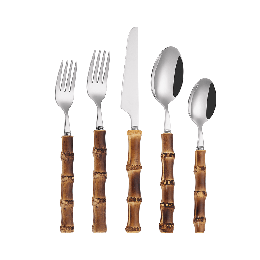 Bamboo Handle Flatware Set ¡ª 20 Piece, Stainless Steel