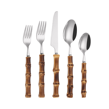Bamboo Handle Flatware Set ¡ª 20 Piece, Stainless Steel