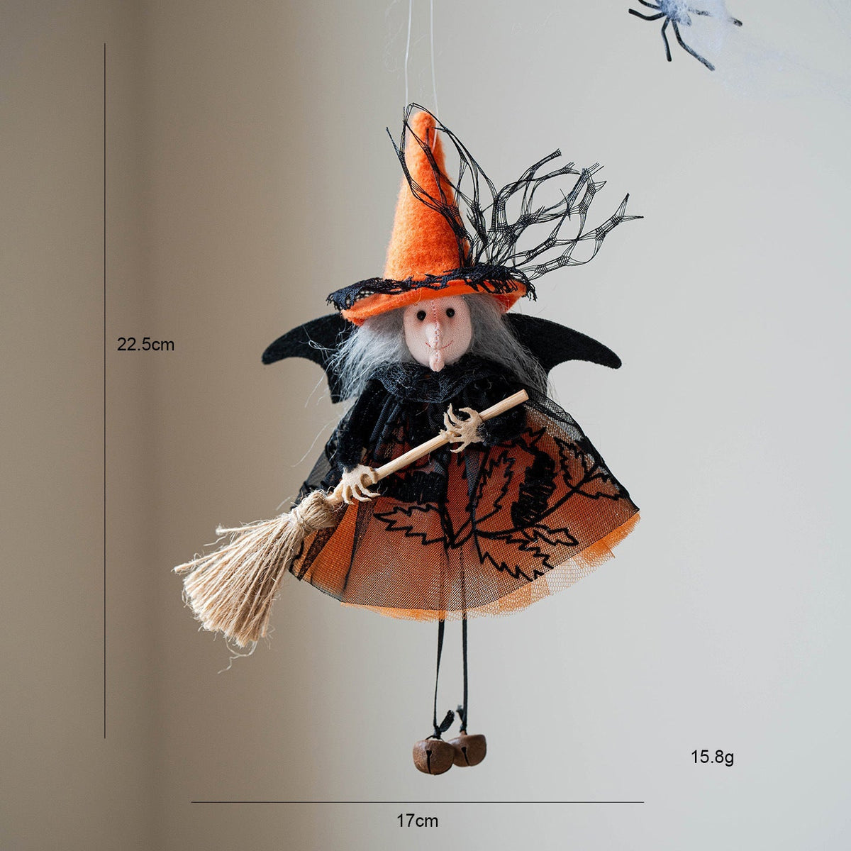 Halloween Mesh Broom Witch Decoration Bell Dangler