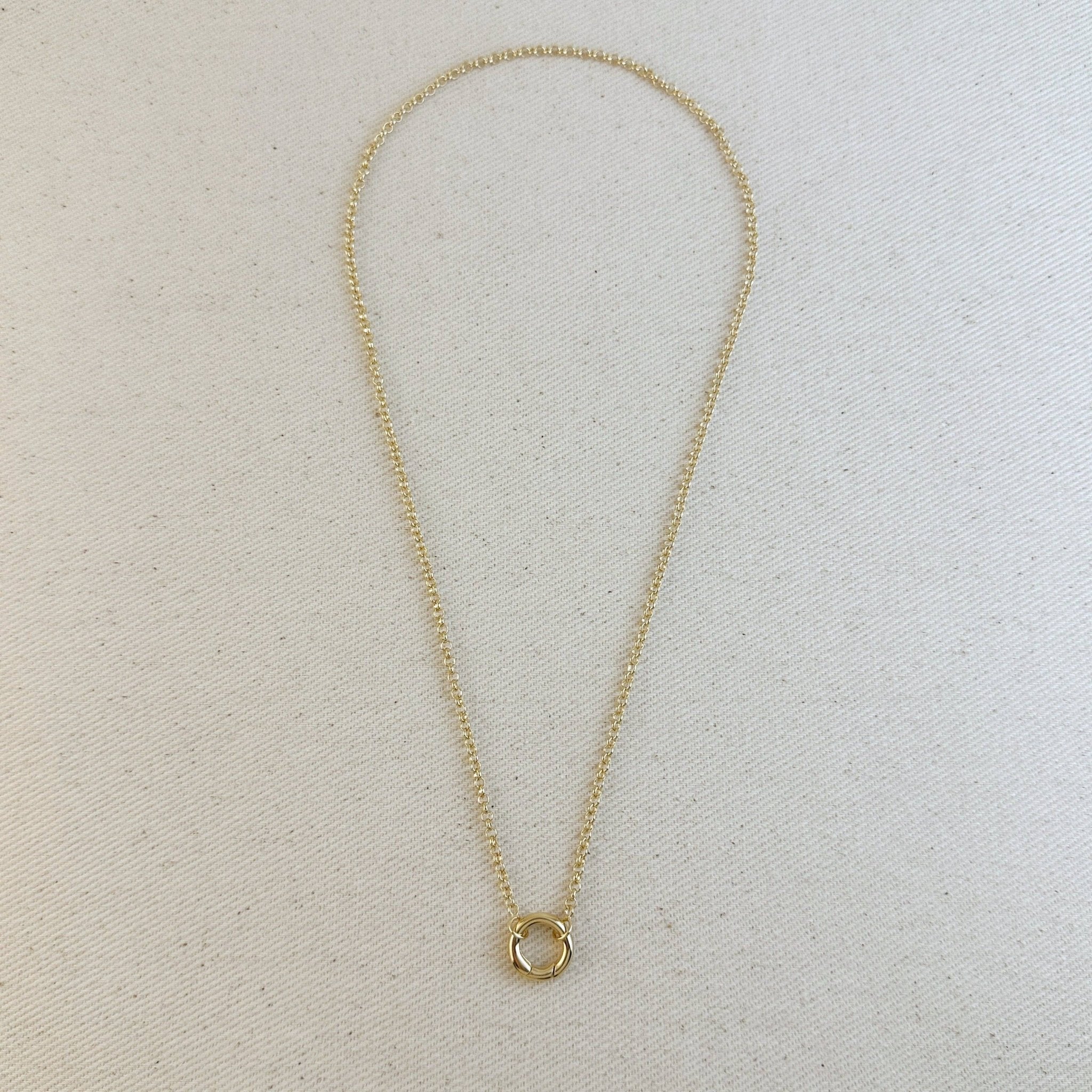 18k Gold Filled Rolo Chain Necklace Featuring Carabiner Clasp