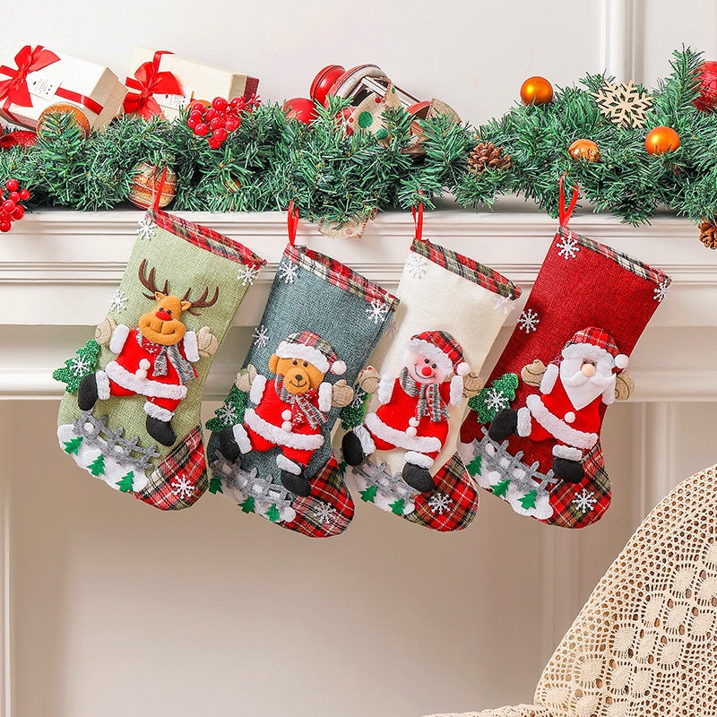 Large Linen Christmas Stocking