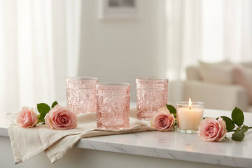 Pink Vintage Style Embossed Glass Tumbler Set of 4
