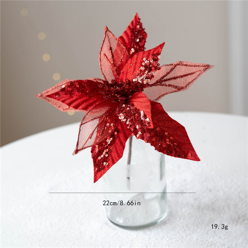 22Cm Glitter Mesh Christmas Flower