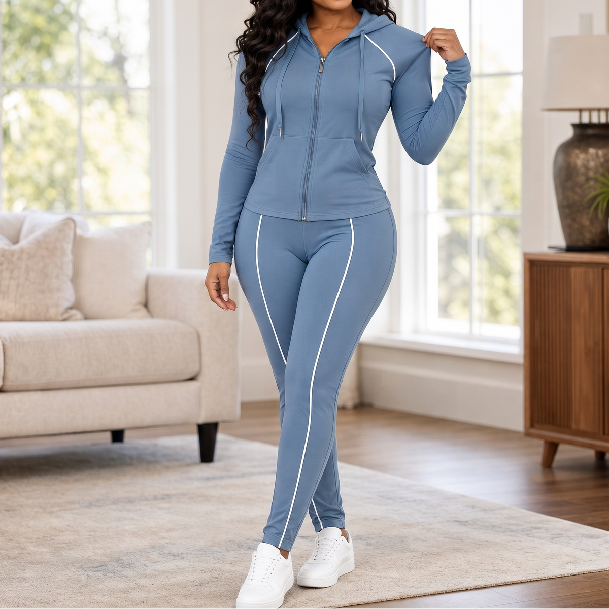 Wearbella – Zip-Up Piped Hoodie And Jogger Set