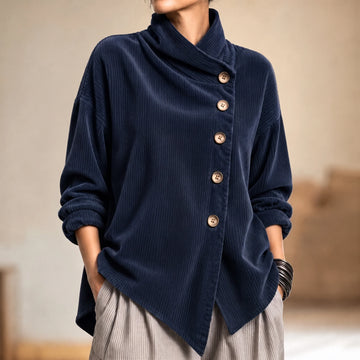 Everlayer – Draped Neck Asymmetrical Button-Front Top