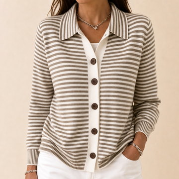 Wearbella – Striped Collared Button-Front Cardigan