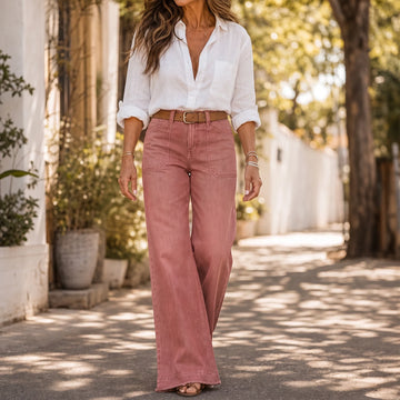 Leglength – Wide Folded-Hem Stretch Denim Flare Jeans