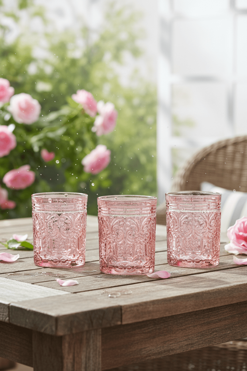 Pink Vintage Style Embossed Glass Tumbler Set of 4