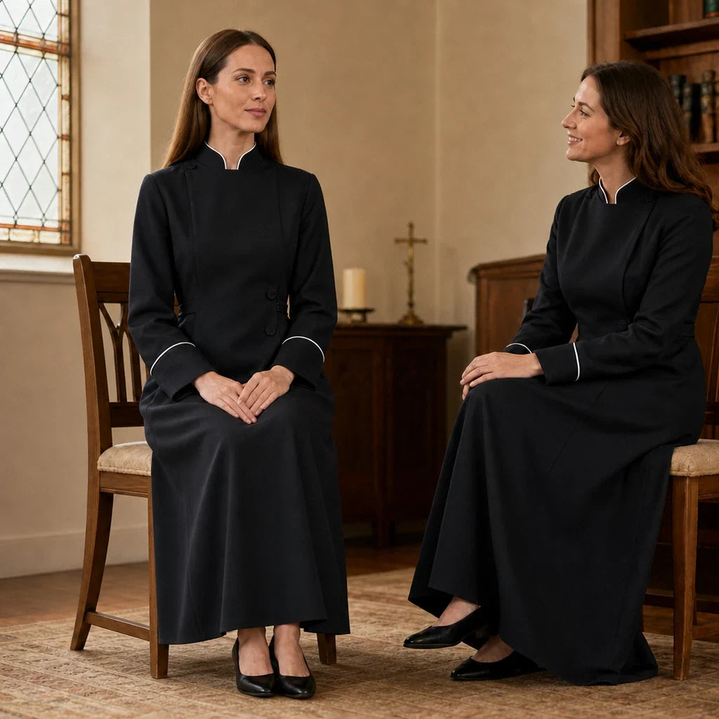 Vespera – High-Collar Cross-Detail Clergy Robe