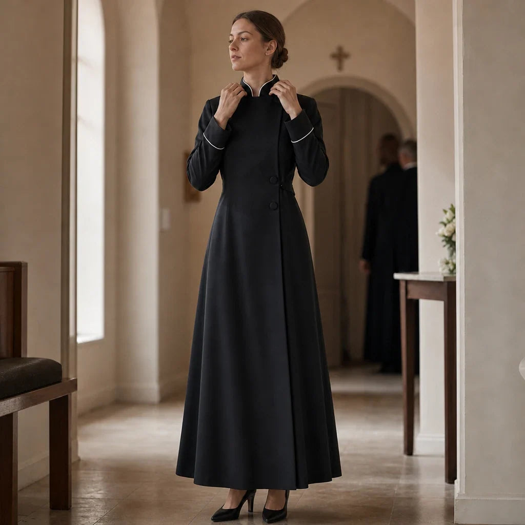 Vespera – High-Collar Cross-Detail Clergy Robe