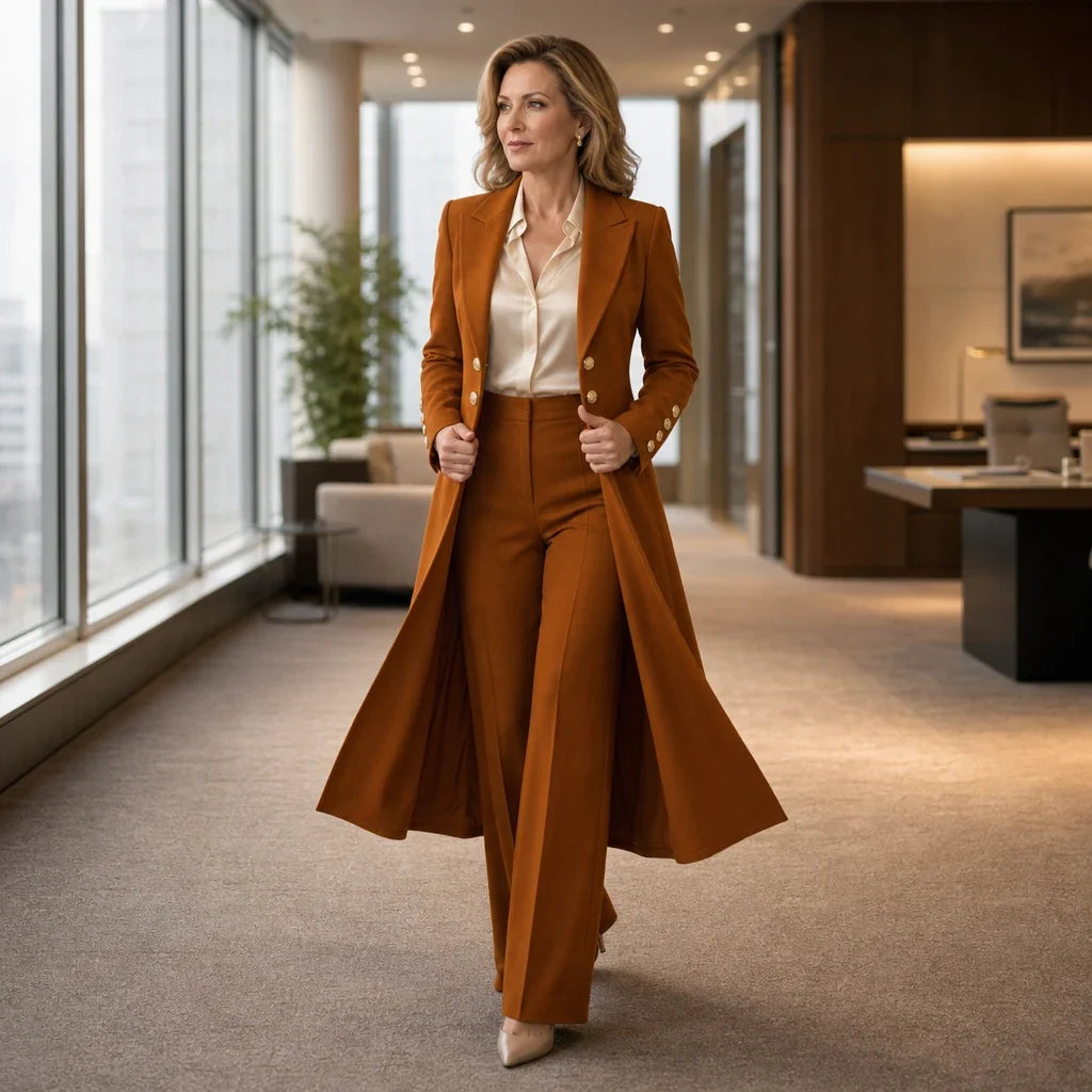 Elowen – Double-Breasted Longline Coat And Trouser Suit