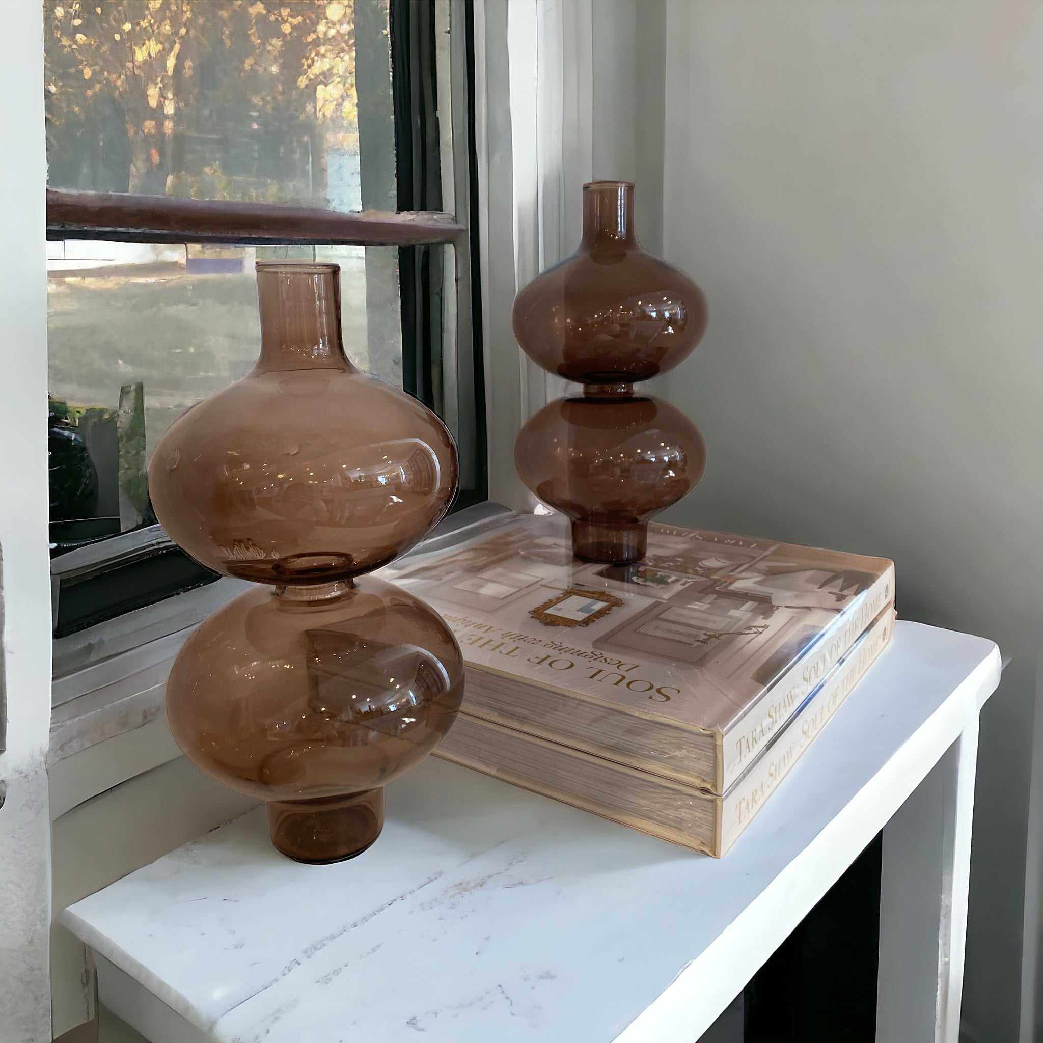 Large Glass Brown Bubble Vase