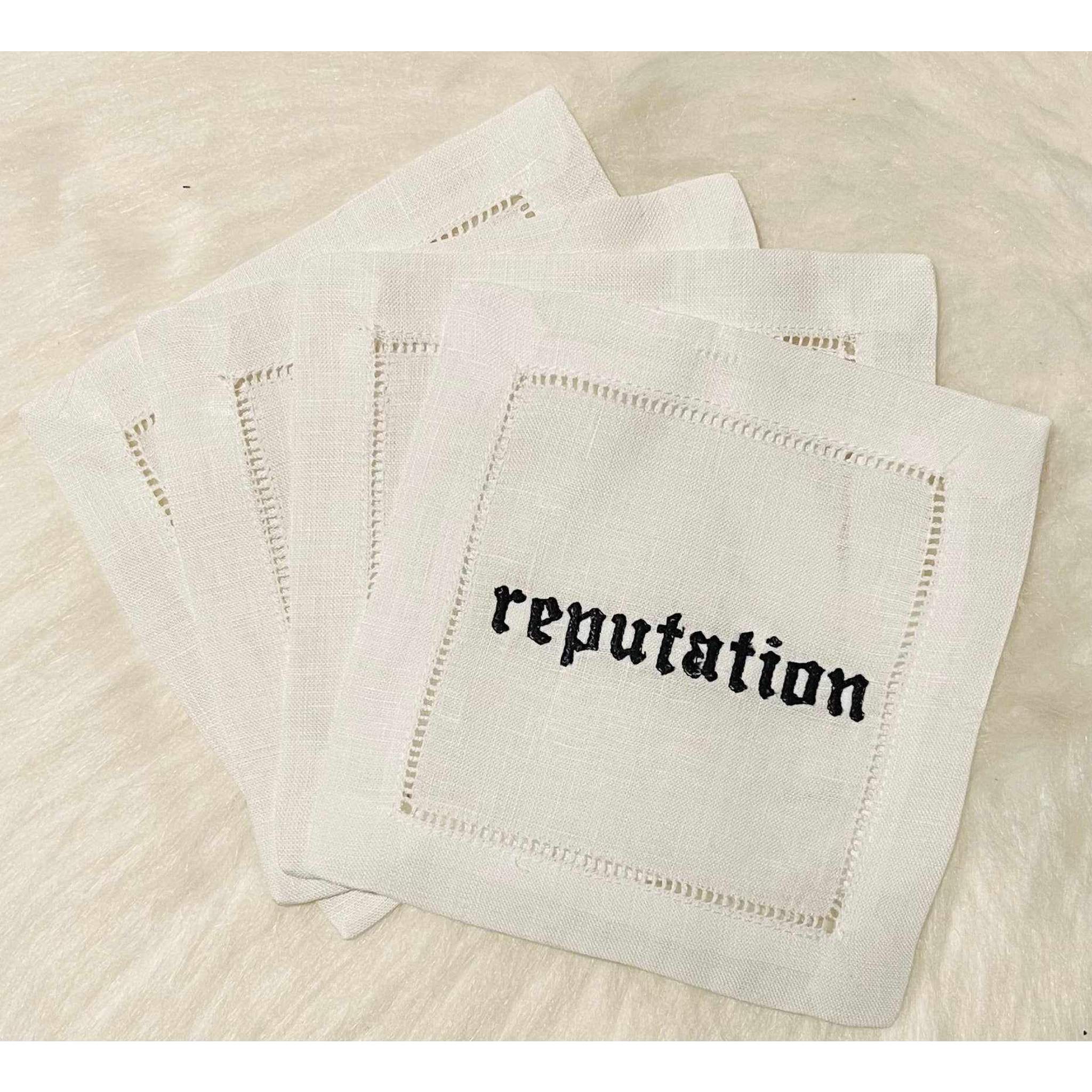 Set of 4 Taylor Swift Reputation Embroidered Cocktail Napkins ?