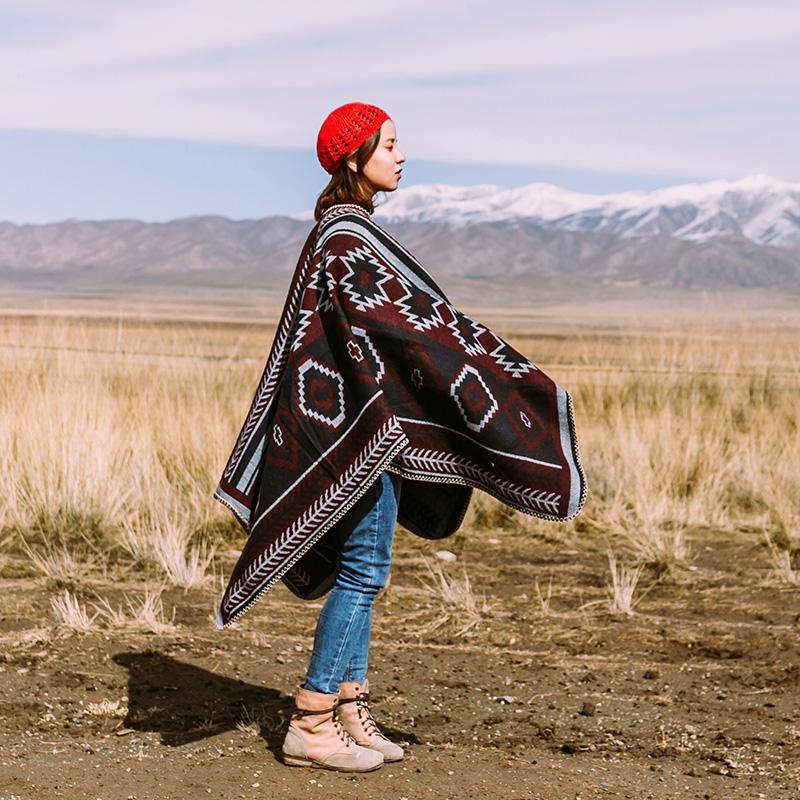 Vacation Style Geometric Pattern Cloak Thickened Shawl