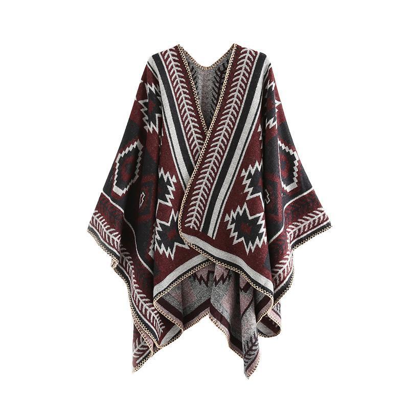 Vacation Style Geometric Pattern Cloak Thickened Shawl