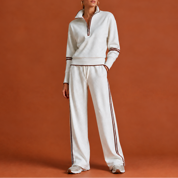 Wearbella – Striped Half-Zip Wide-Leg Lounge Set