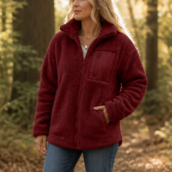 Veluna – Fleece-Look Zip-Up Winter Jacket