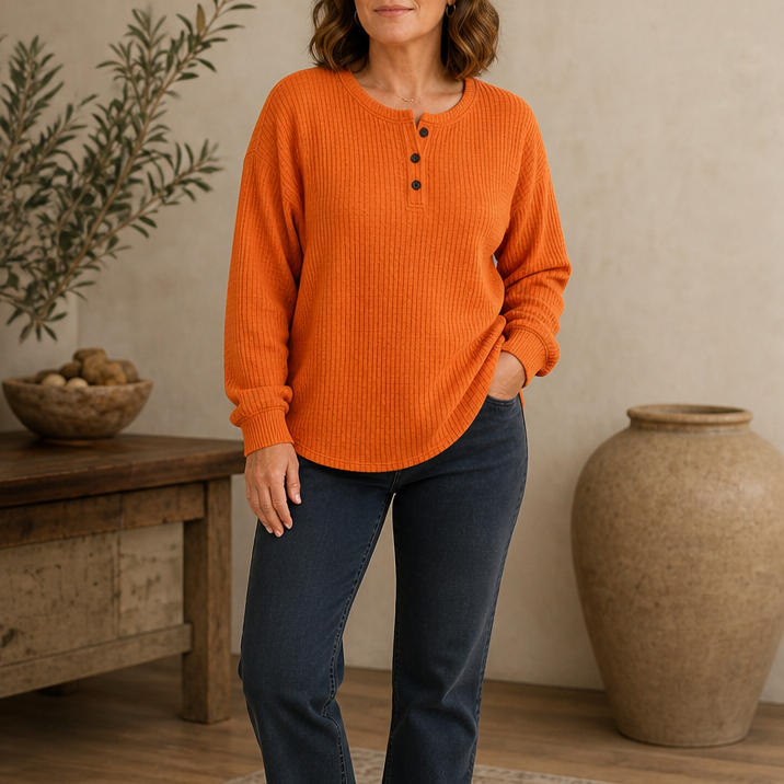 Wearla – Ribbed Waffle Knit Henley Top