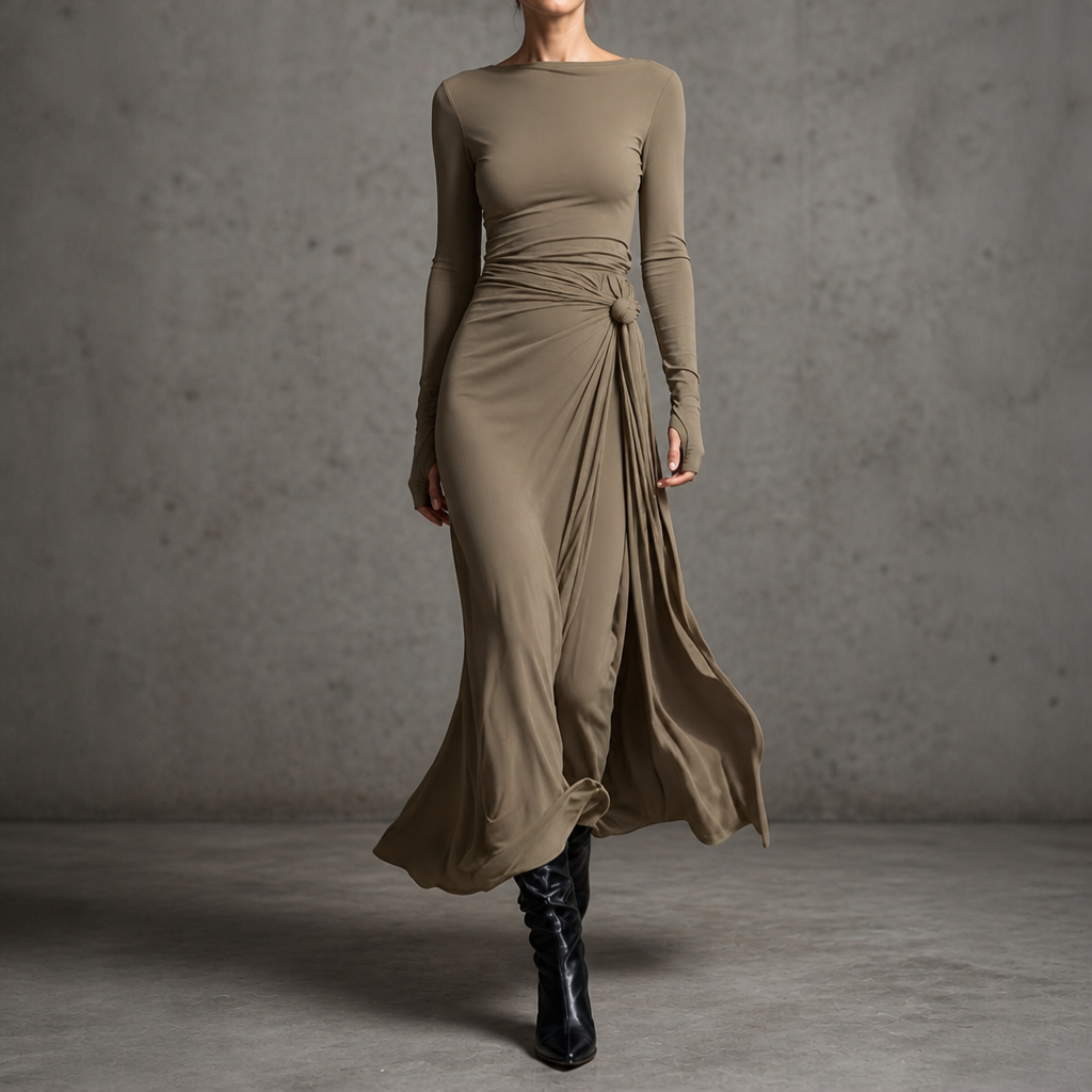 Naiara – Gathered Side-Knot Draped Maxi Dress
