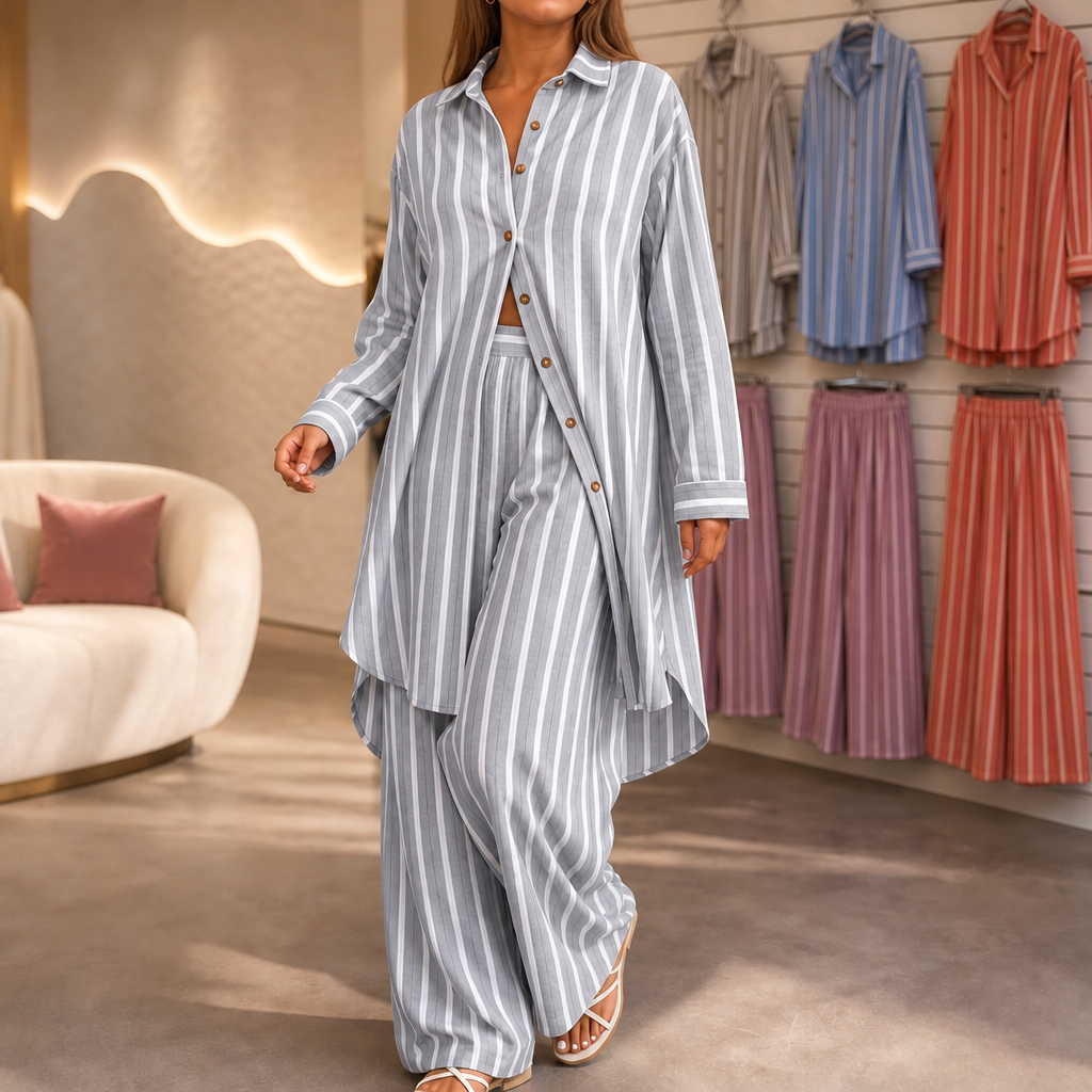 Set & Sway – Striped Longline Shirt And Wide-Leg Pants Set