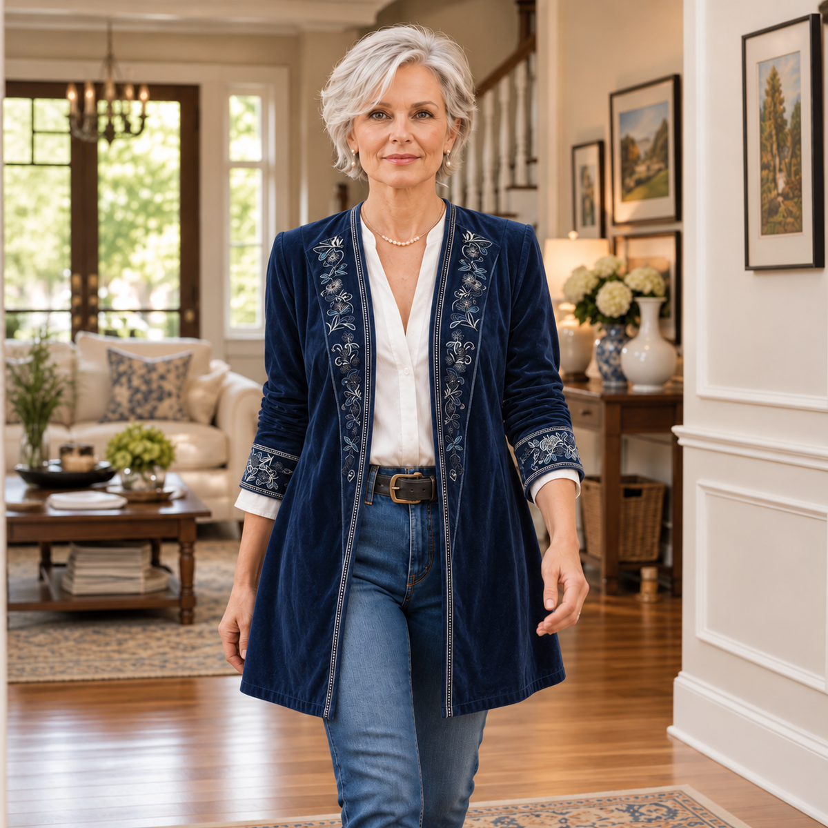 Anastasia – Velvet-Look Longline Blazer