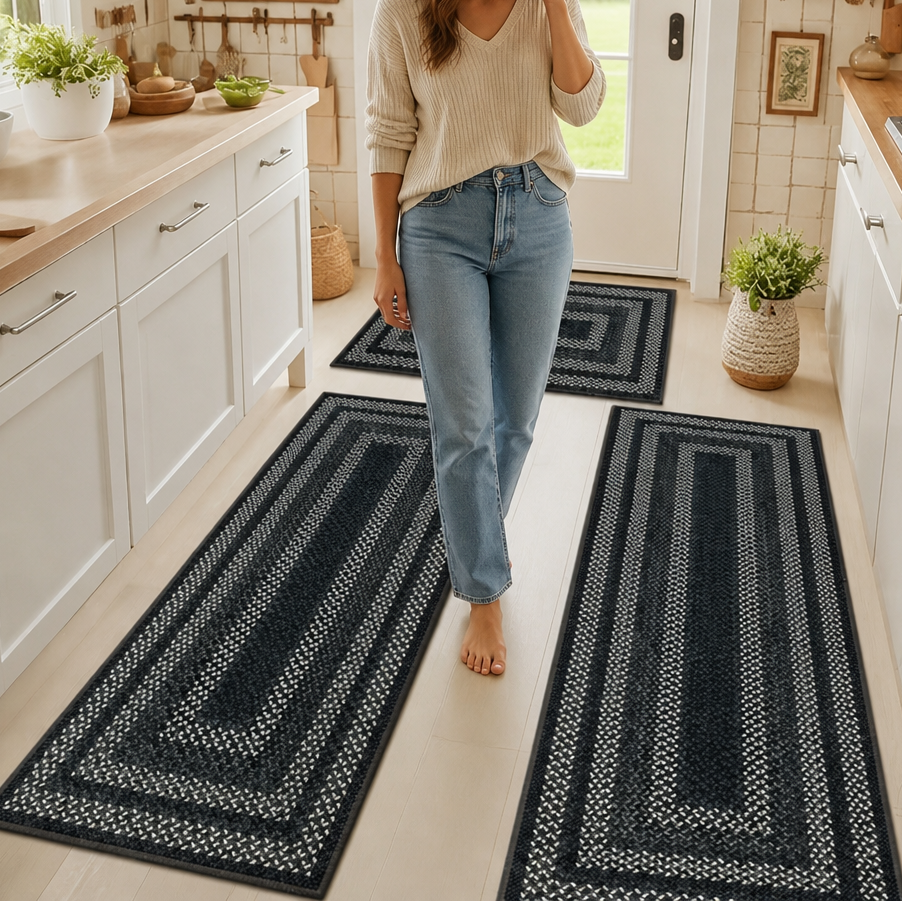 Wovenwell – Woven-Pattern Absorbent Kitchen Runner Rug