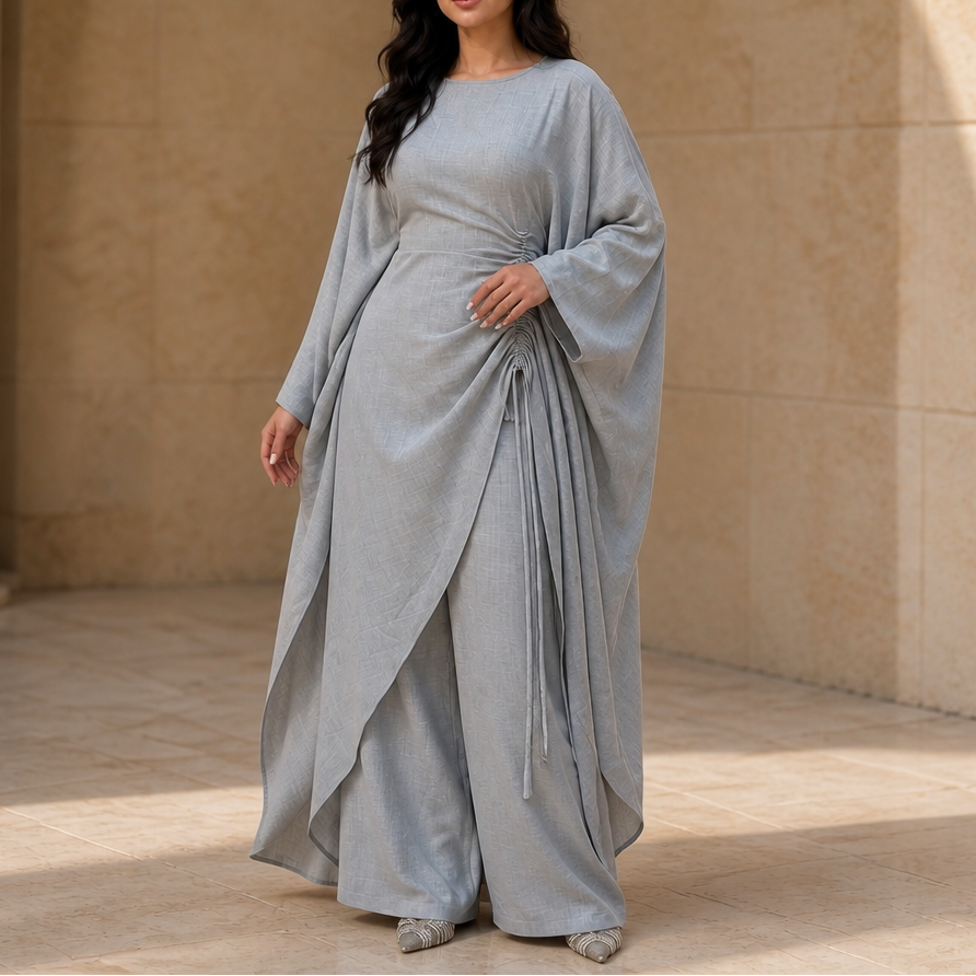 Elara – Adjustable-Waist Batwing Kaftan Trouser Set