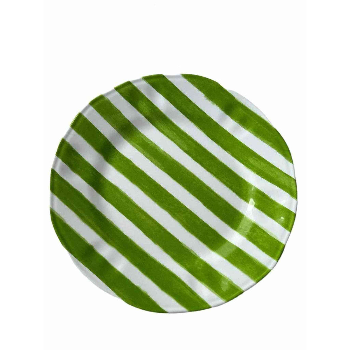 Set of 4 Green and Pink Striped Melamine Dinner Plates