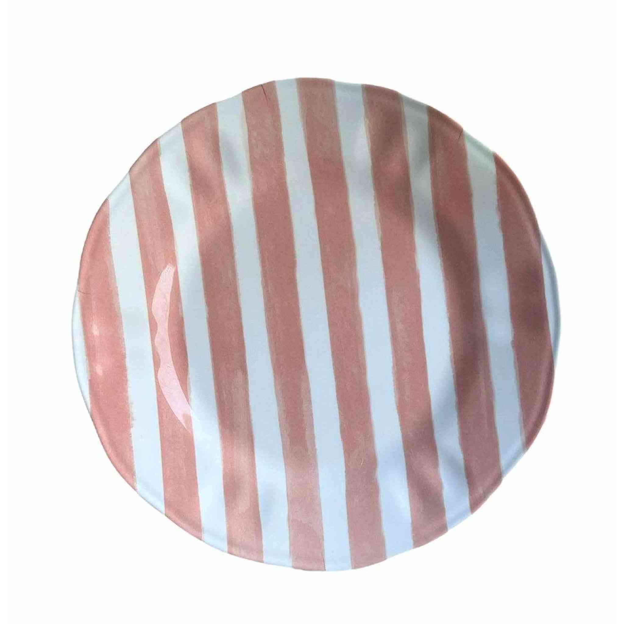 Set of 4 Green and Pink Striped Melamine Dinner Plates